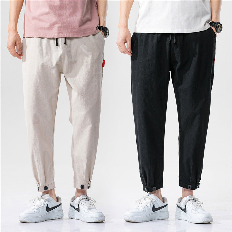 Men's Cotton Linen Blend Straight-Leg Casual Trousers