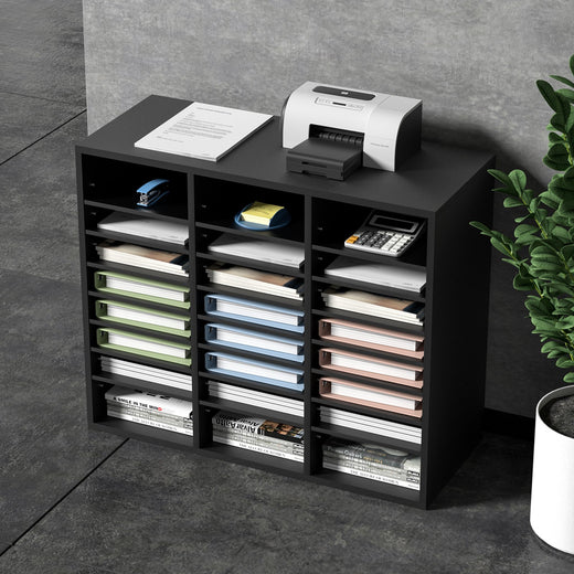 24-compartment wood literature organizer front view