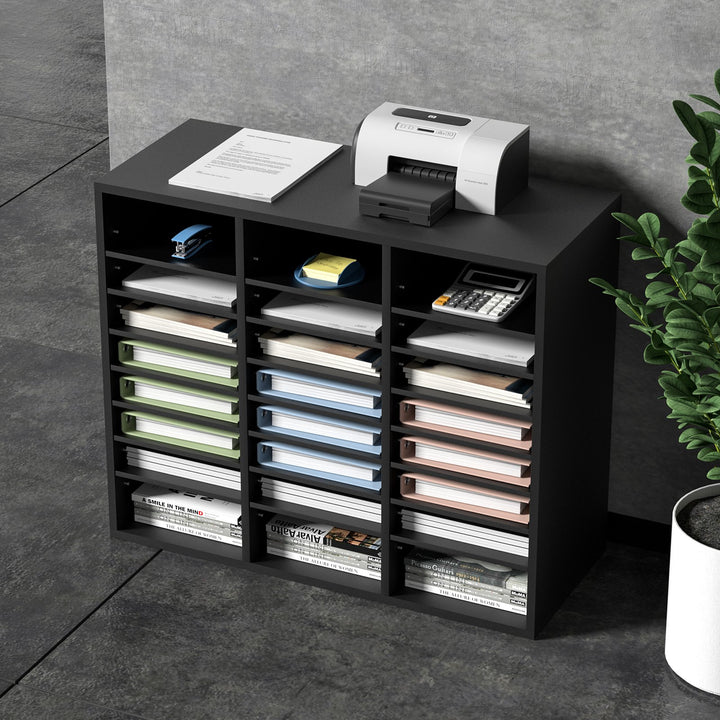 24-compartment wood literature organizer front view