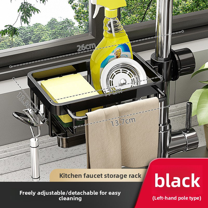 Space Aluminum Faucet Sink Storage Rack with Drip Tray