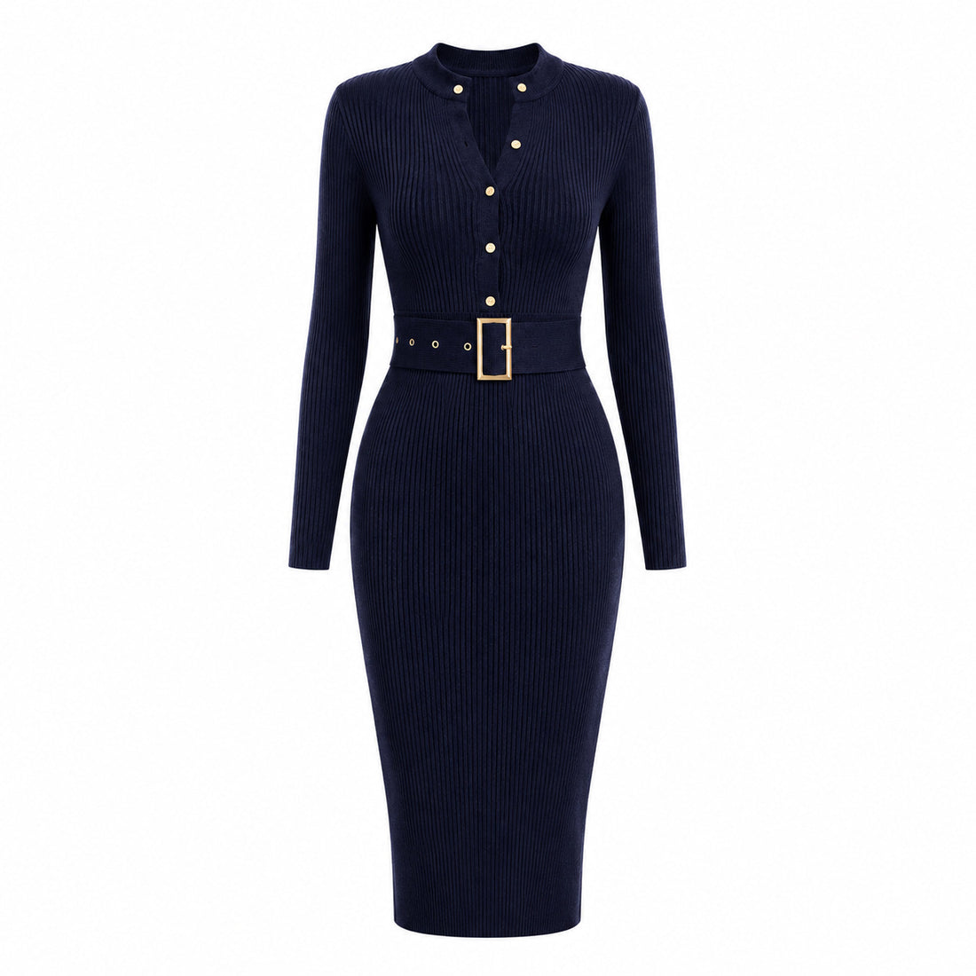 Women's ribbed knit bodycon midi dress with matching belt, photo 8