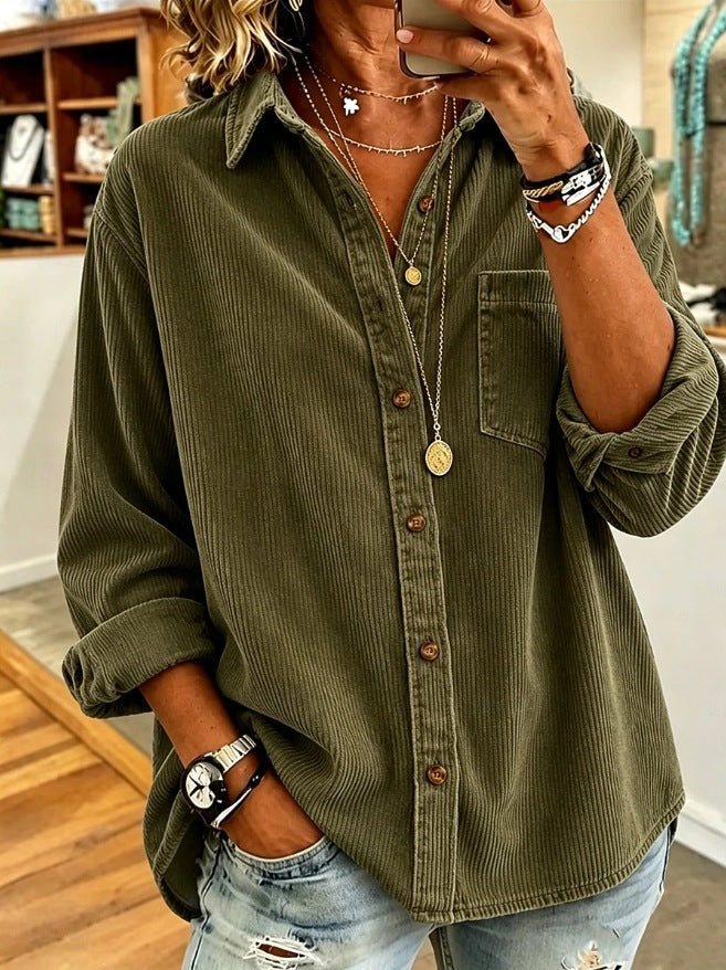 Loose-fit corduroy button-front shirt with turn-down collar, photo 6