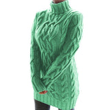 Womens Retro Cable Knit Turtleneck Sweater Dress