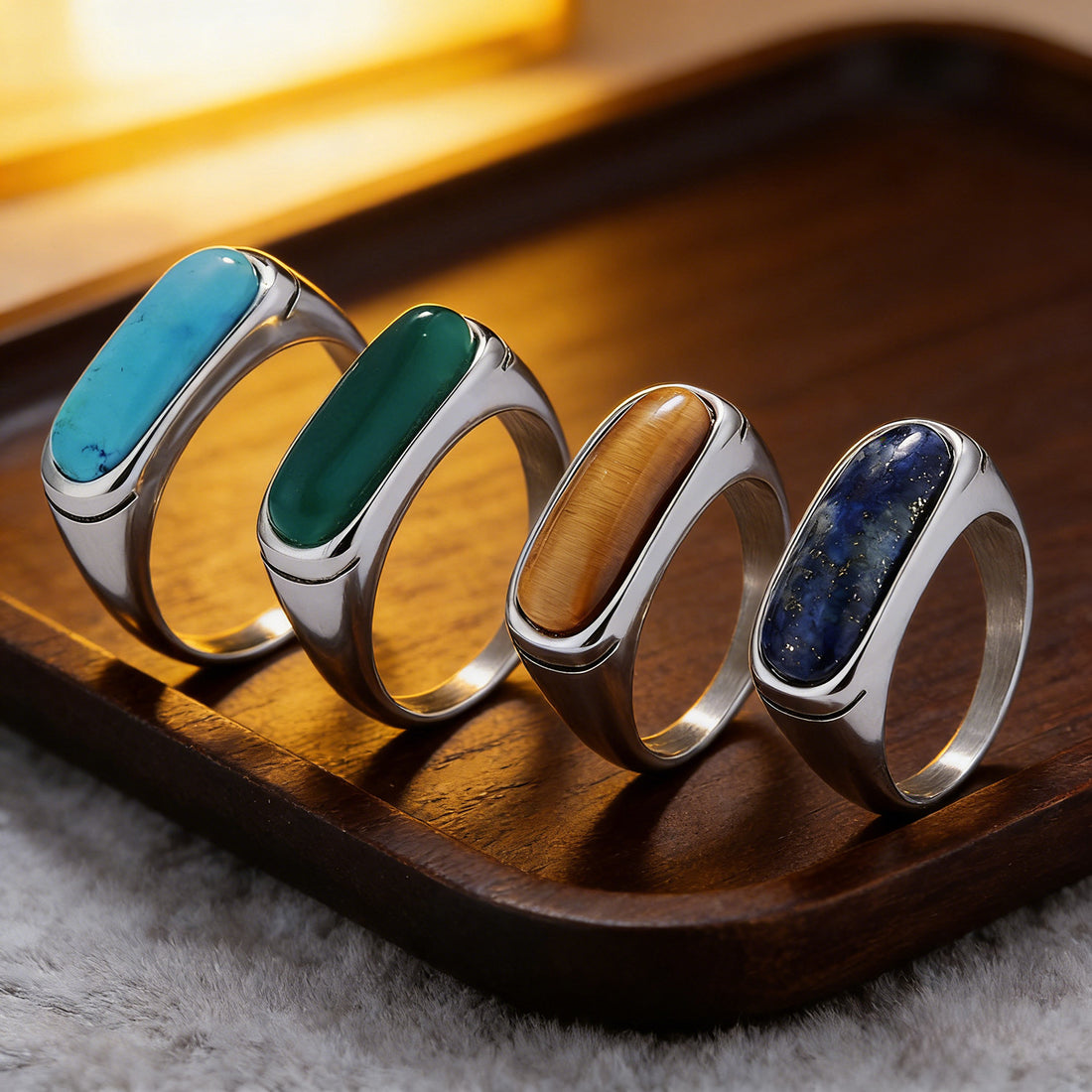 Personalized Natural Stone Engraved Vintage Ring