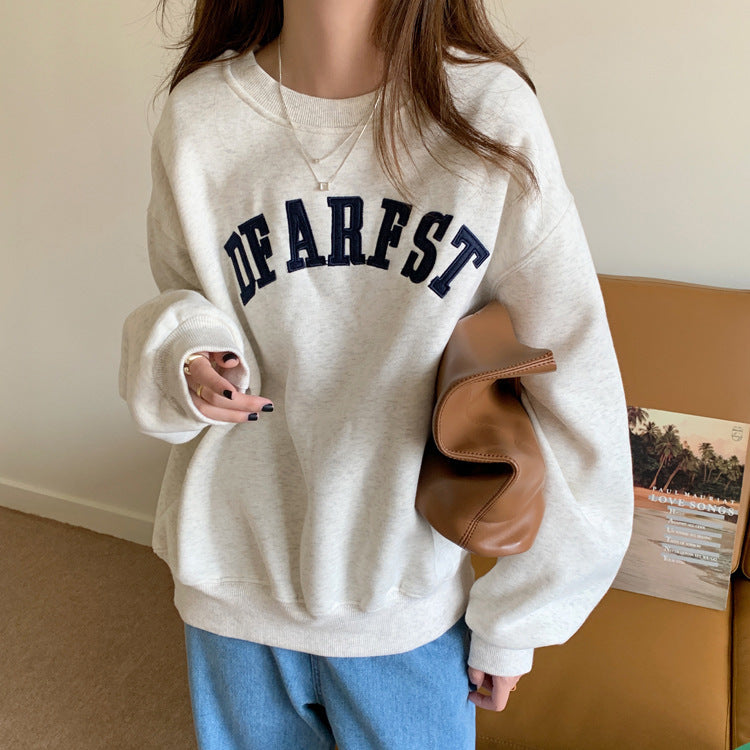 Women's Embroidered Letter Crewneck Long Sleeve Sweatshirt
