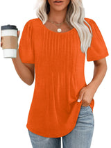 Womens Pleated Round Neck T-Shirt