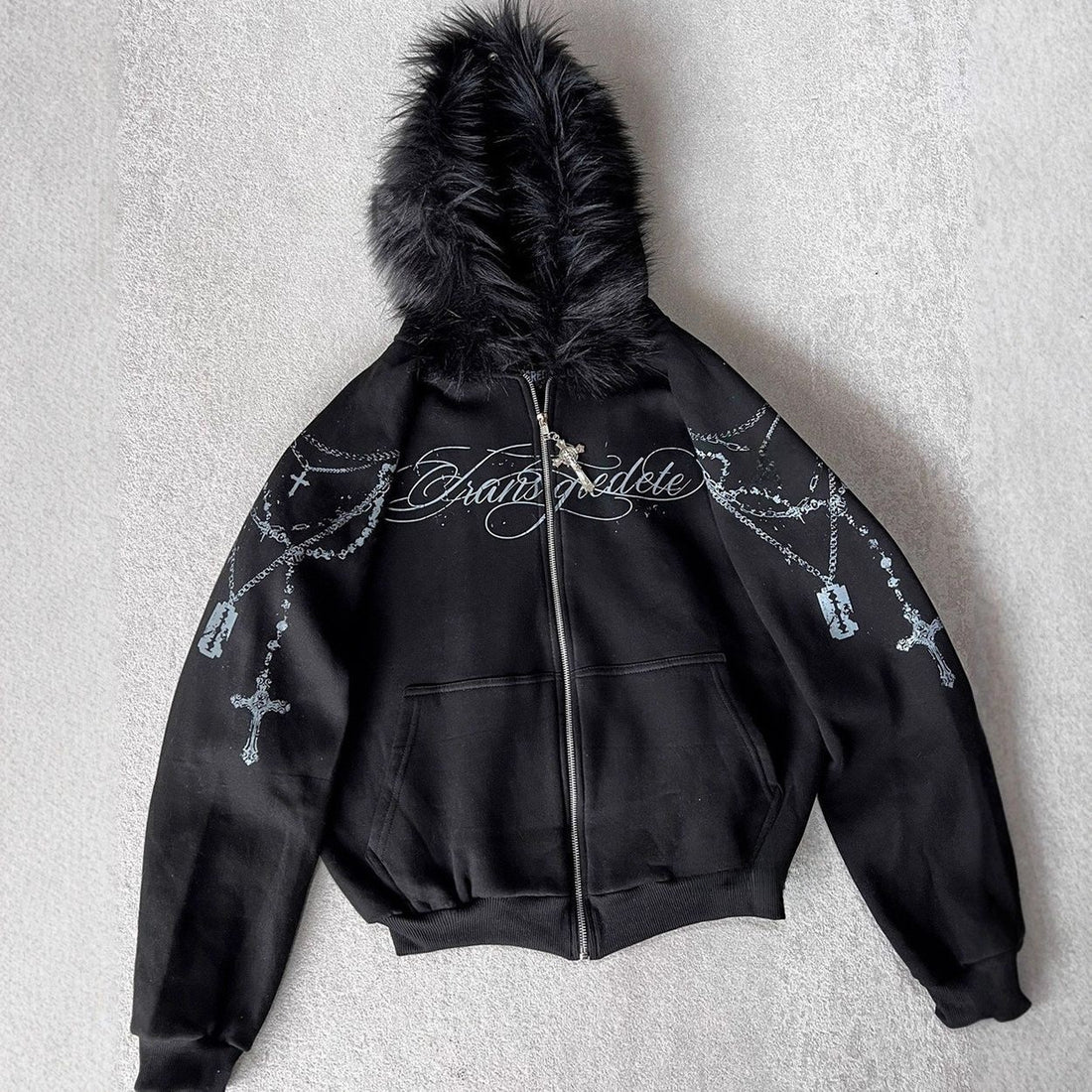Printed Zipper Hoodie and Sweatpants Set
