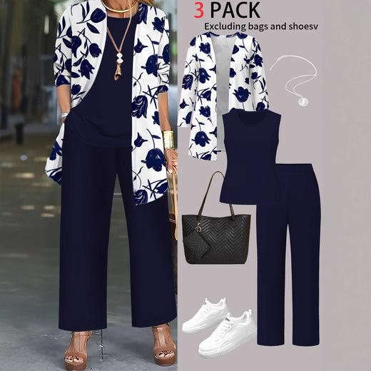 Womens 3D Print 3 Piece Outfit Tracksuit Set
