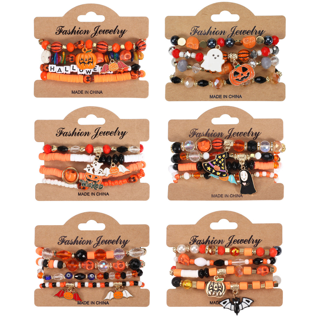 Halloween Bracelet with Ghost Pumpkin Skull Pendant Beaded Party Jewelry