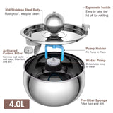 304 Stainless Steel Pet Water Fountain 4L/135 Oz with Faucet Silent Filter Automatic Dog Water Fountain Live Water Circulation