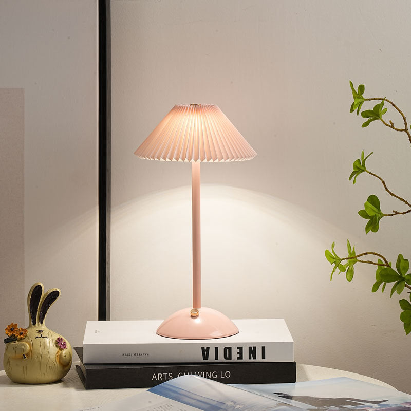 Bedroom Bedside Table Lamp, Pleated Ambiance Rechargeable Table Lamp