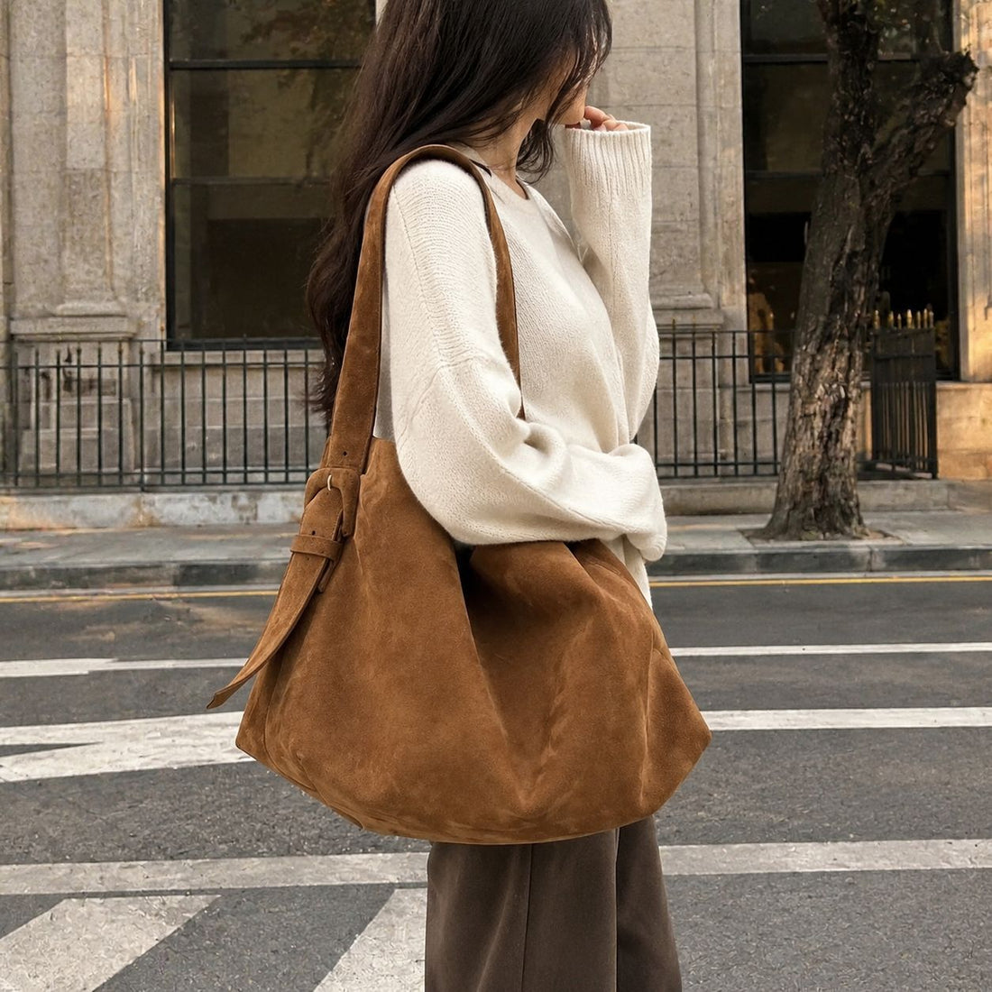 Retro Brown Corduroy Shoulder Bag
