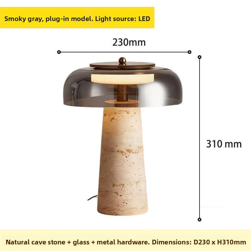 Nordic Minimalist Yellow Travertine and Glass Table Lamp