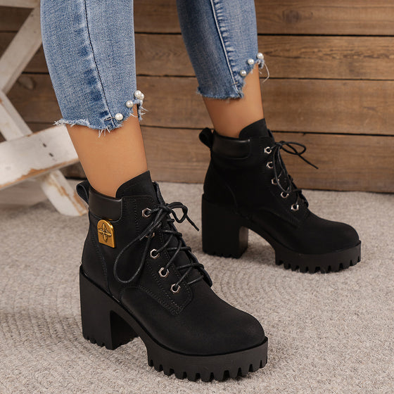 Women's lace-up chunky heel boots, photo 4