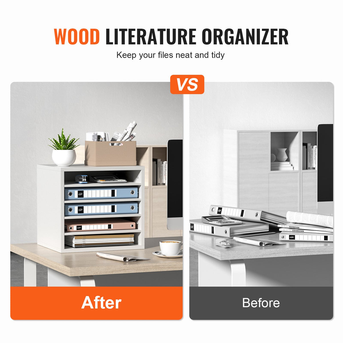 5 Compartment Wood Literature Organizer with Adjustable Shelves