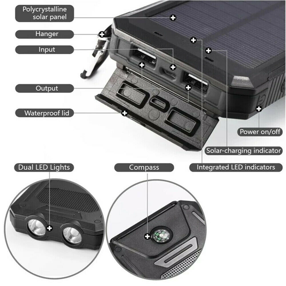 Solar power bank back view with integrated solar panel