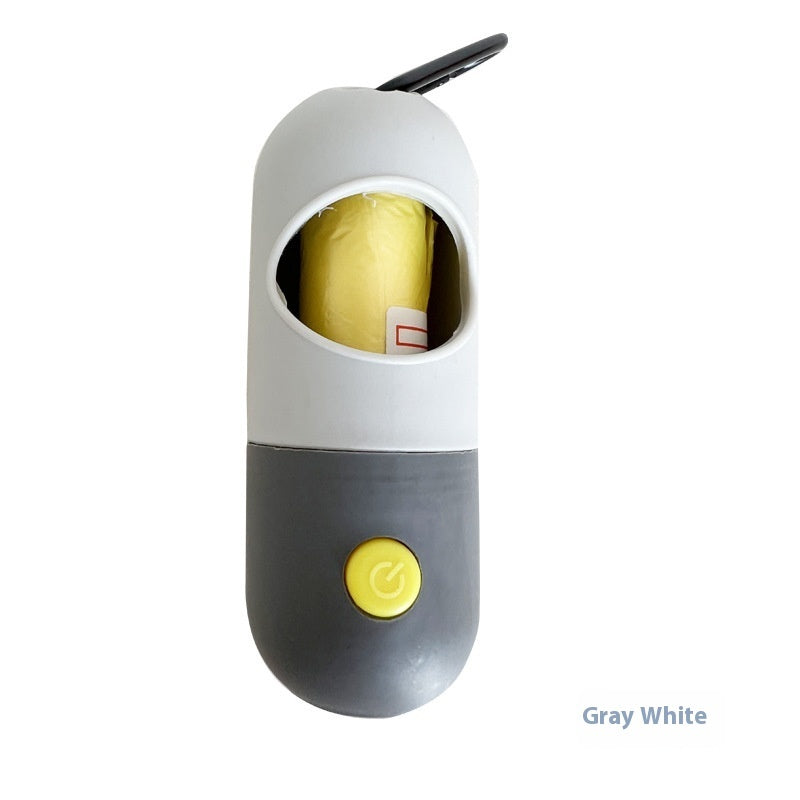 White and gray LED poop bag dispenser with carabiner