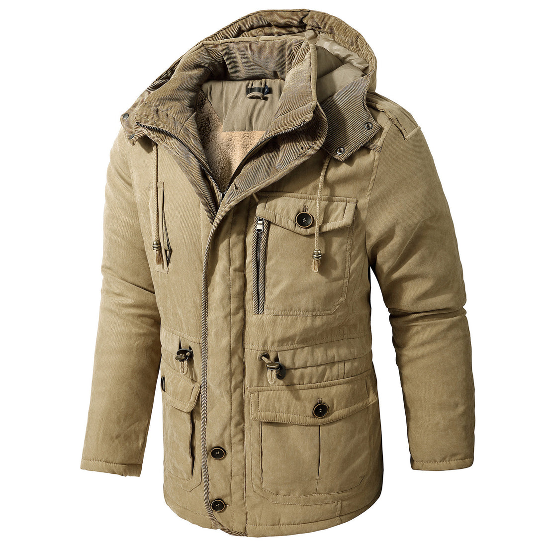 Mens Hooded Cotton Jacket with Multiple Pockets