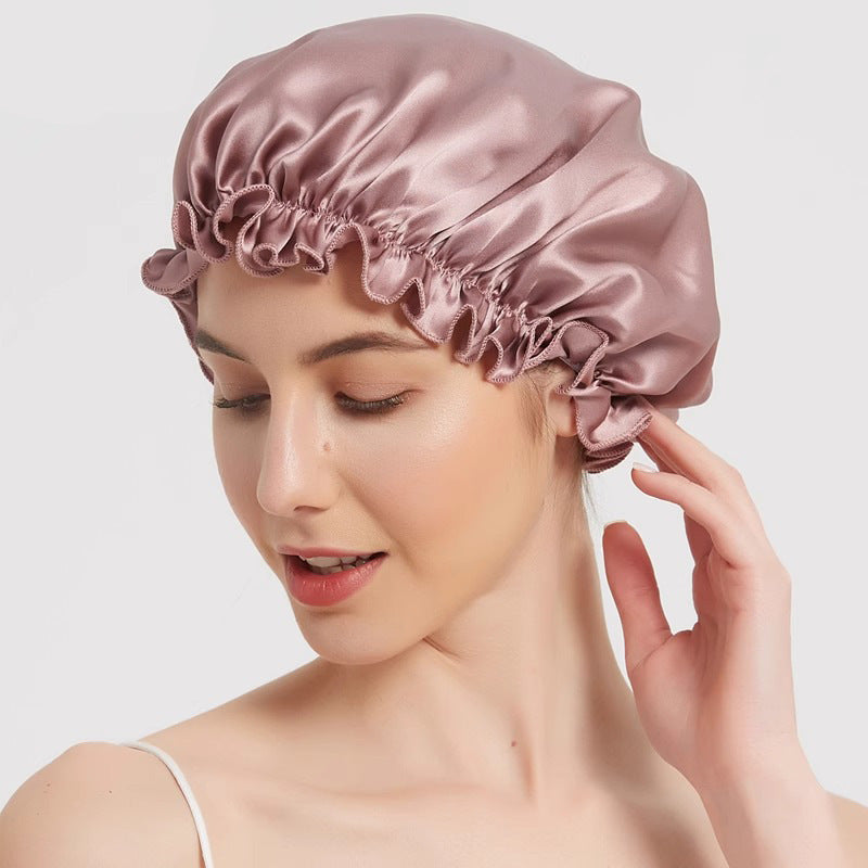 Womens Satin Nightcap Shower Cap Hair Care Cap Adjustable Dome Hat