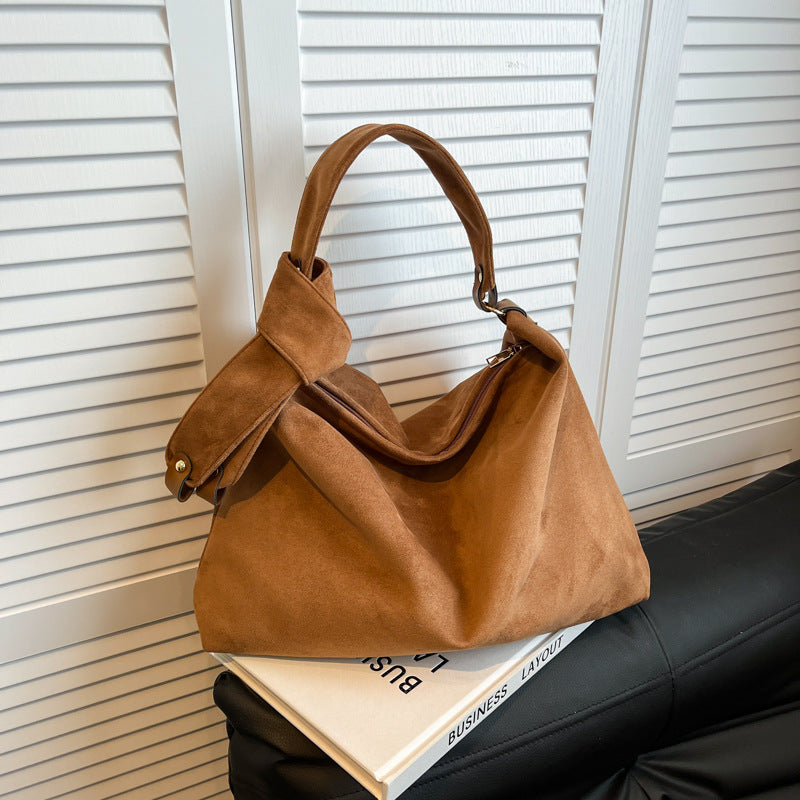 Retro Suede Shoulder Tote Bag