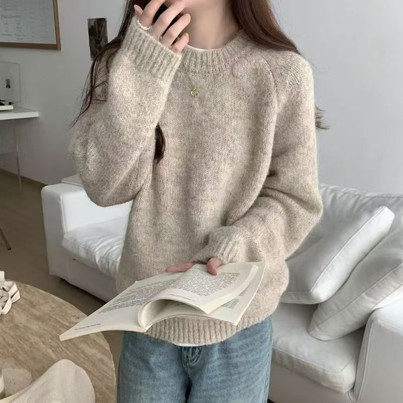 Women's soft knit round neck long sleeve loose pullover sweater, photo 4
