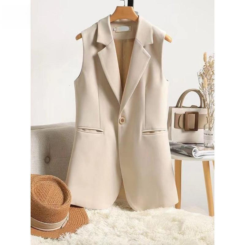 Women's Slim Fit Blazer Collar Vest Split Hem Commute Waistcoat