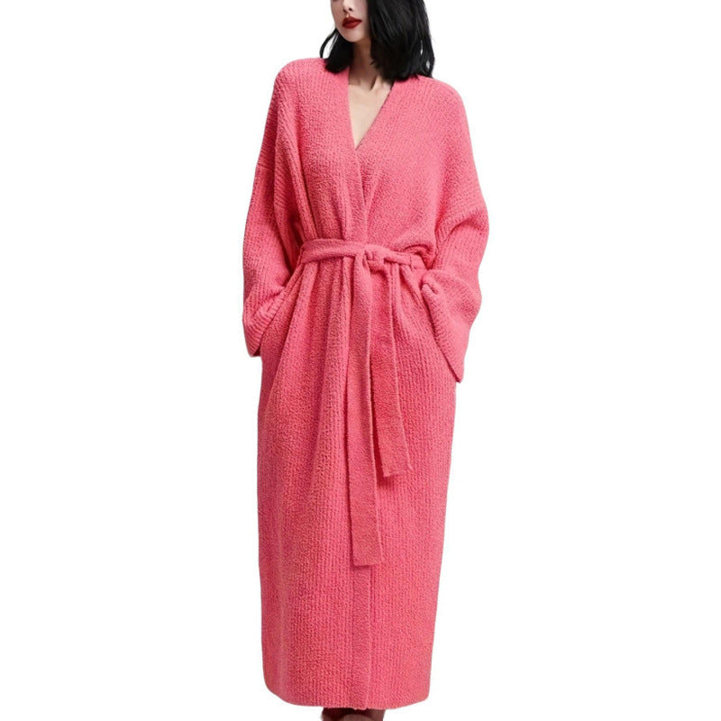 Extra-thick half-sided fleece bathrobe with belt, open front, photo 3