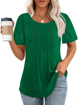 Womens Pleated Round Neck T-Shirt