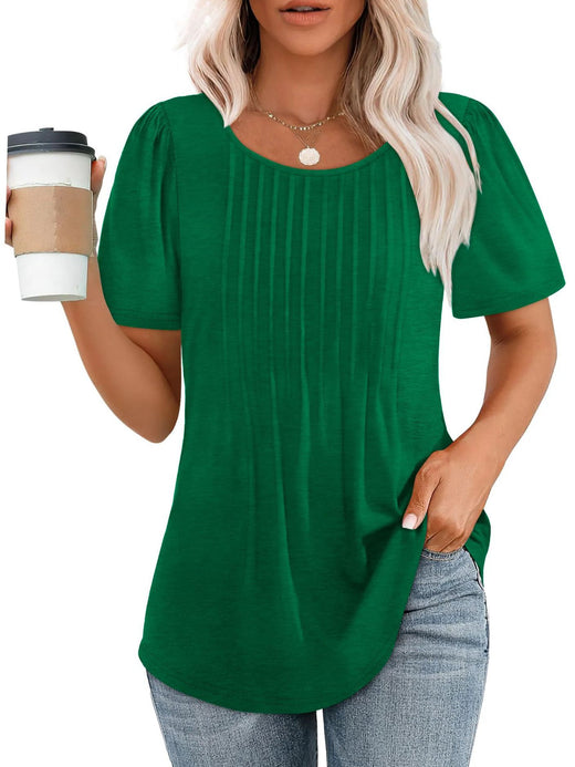 Womens Pleated Round Neck T-Shirt