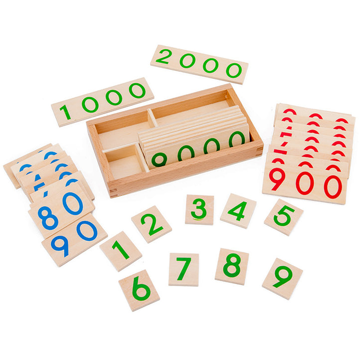 Wooden number cards close-up of card detail