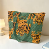 Embroidered Quilted Tiger Print Tote Bag