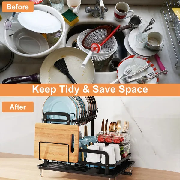 Dish drying rack utensil holder compartment