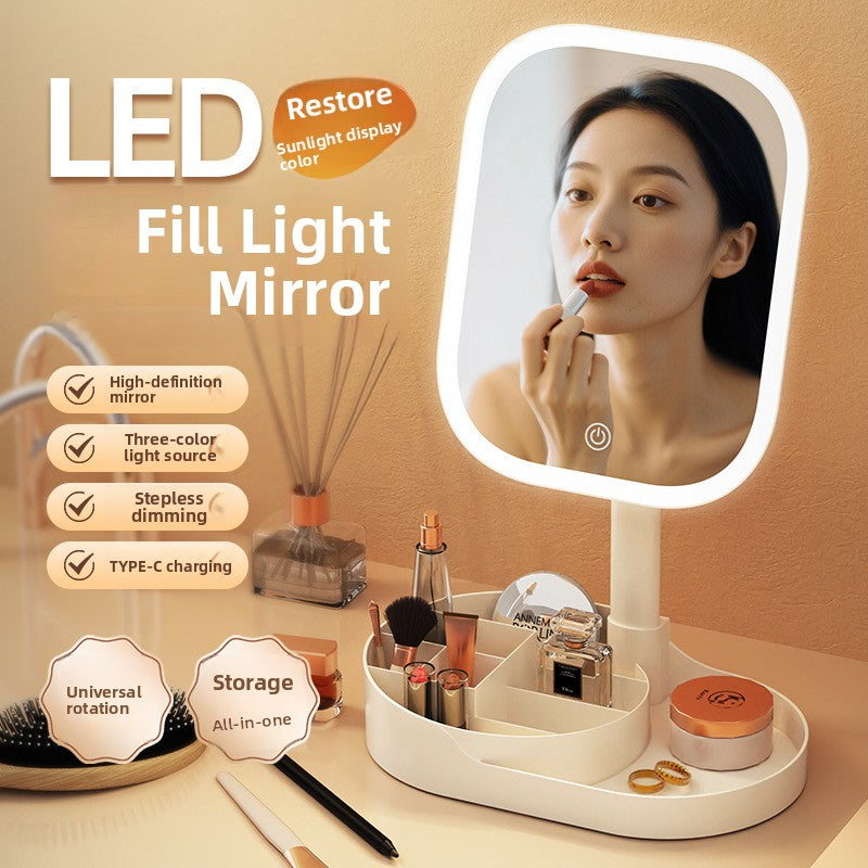 Three-Color Lighting Foldable Makeup Mirror with 5X Magnification Detachable Lens