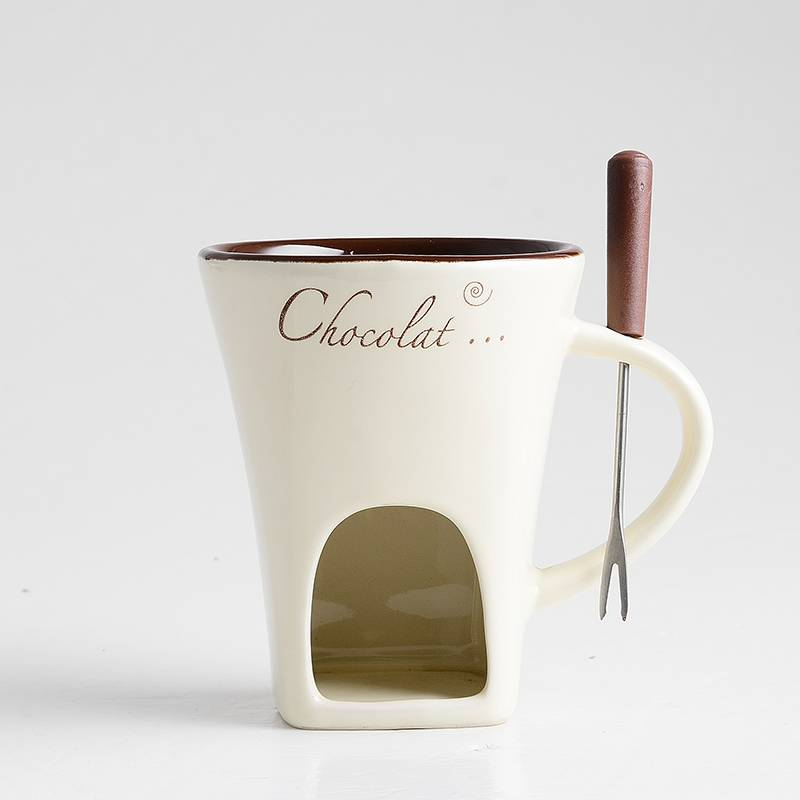 Chocolate Fondue Mug with Tealight Warmer – Ceramic Melting Pot Mug