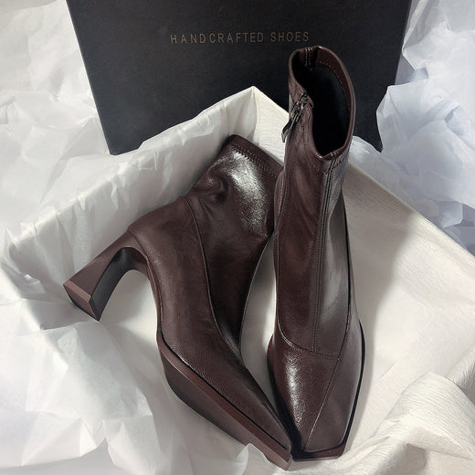 Women Genuine Leather Square Toe Boots