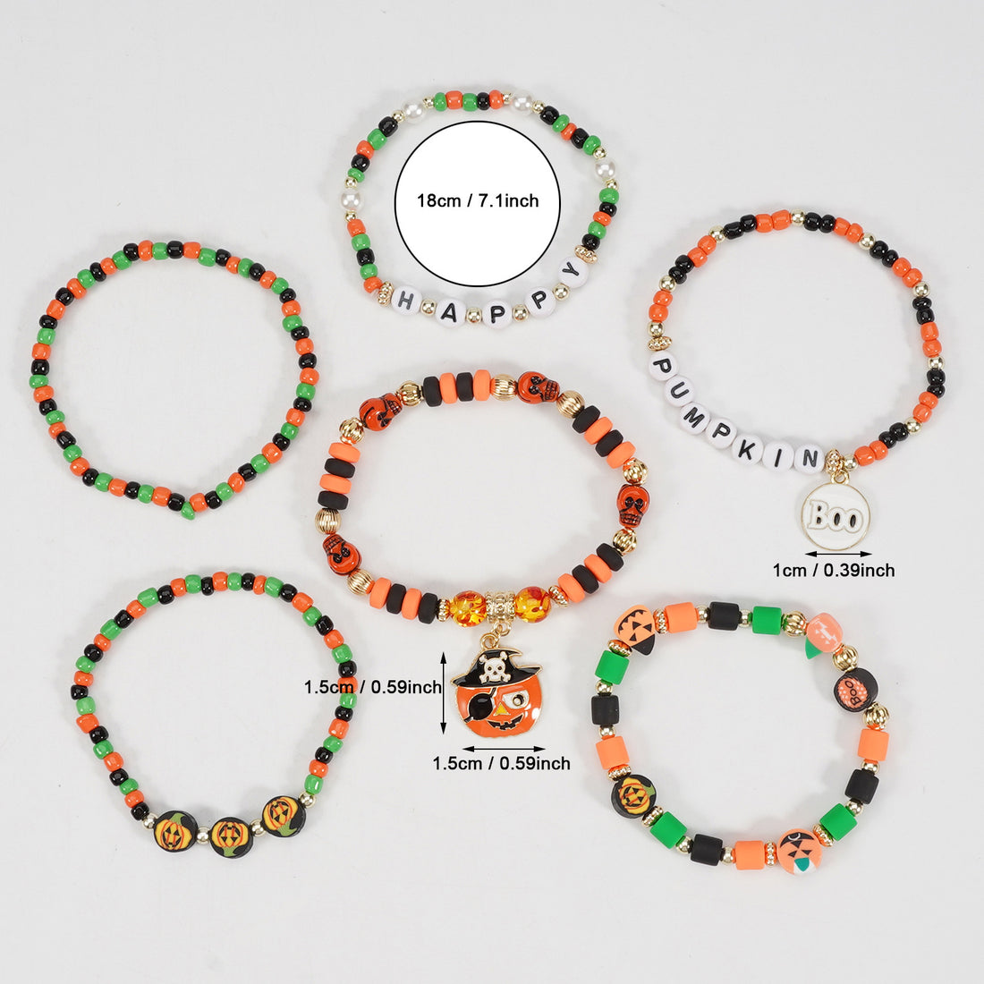 Halloween Beaded Bracelet with Ghost Pendant