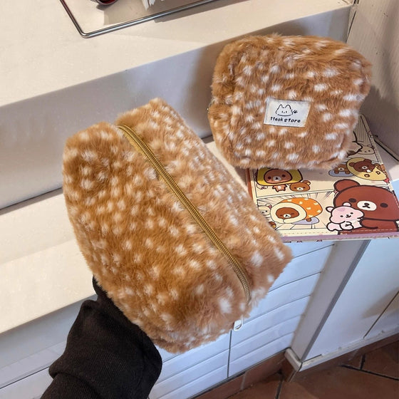 Cute Plush Deer Makeup Bag Portable Travel Storage Pouch, image 1 of 6