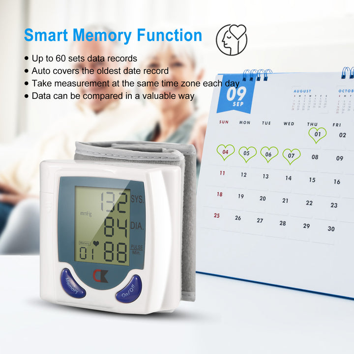 Digital wrist blood pressure monitor button controls