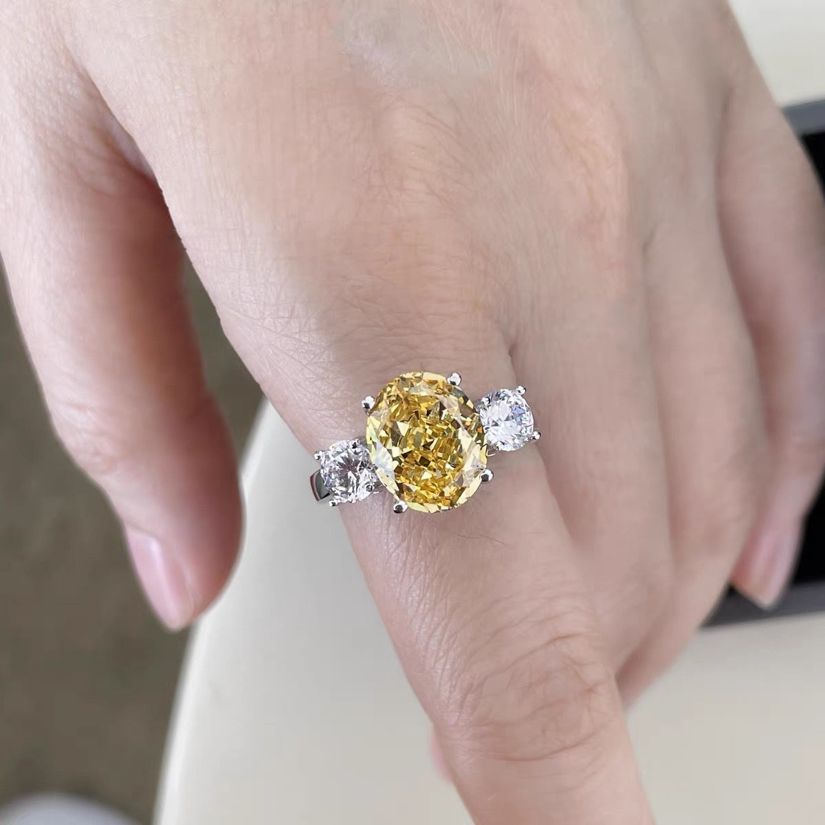 Yellow Rhinestone Floral Ring