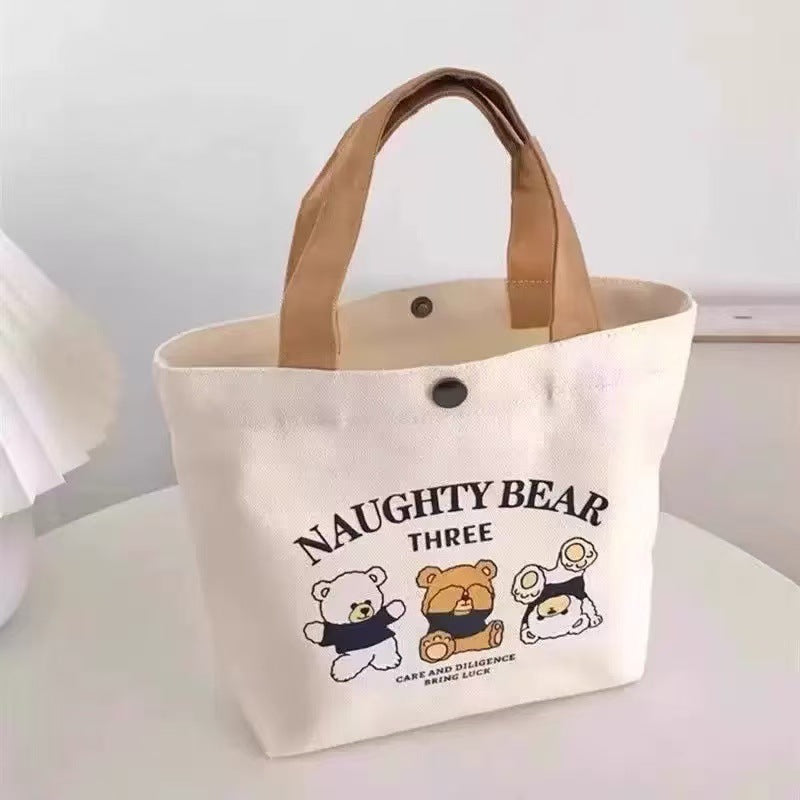 Bear Print Canvas Handbag