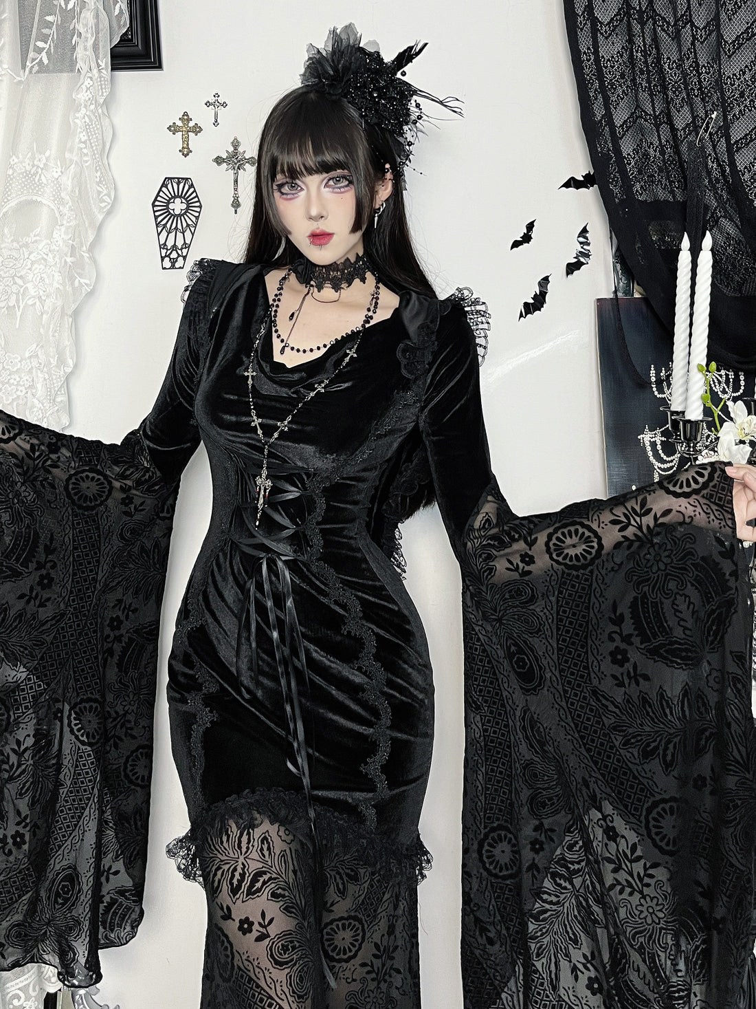 Wannathis Gothic Lace Dark Witch Cosplay Long Dress