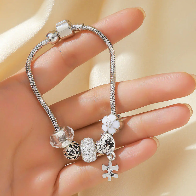 Heart Charm Bracelet — Electroplated Silver-Tone Layering Bracelet - Image 3