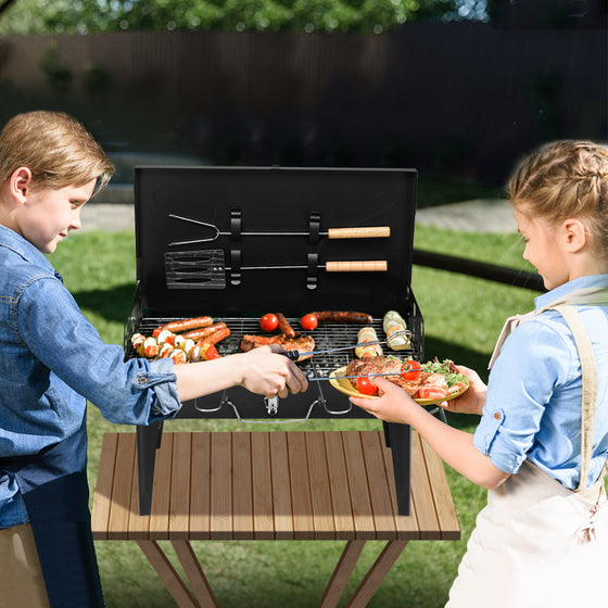 Black portable square charcoal grill with lid, photo 3 of 10