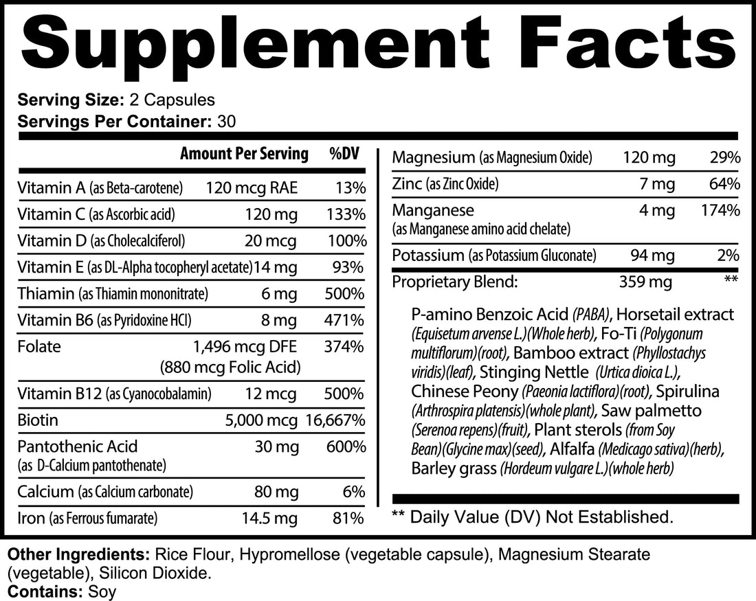 Hair skin and nails vitamins in hand showing capsule size