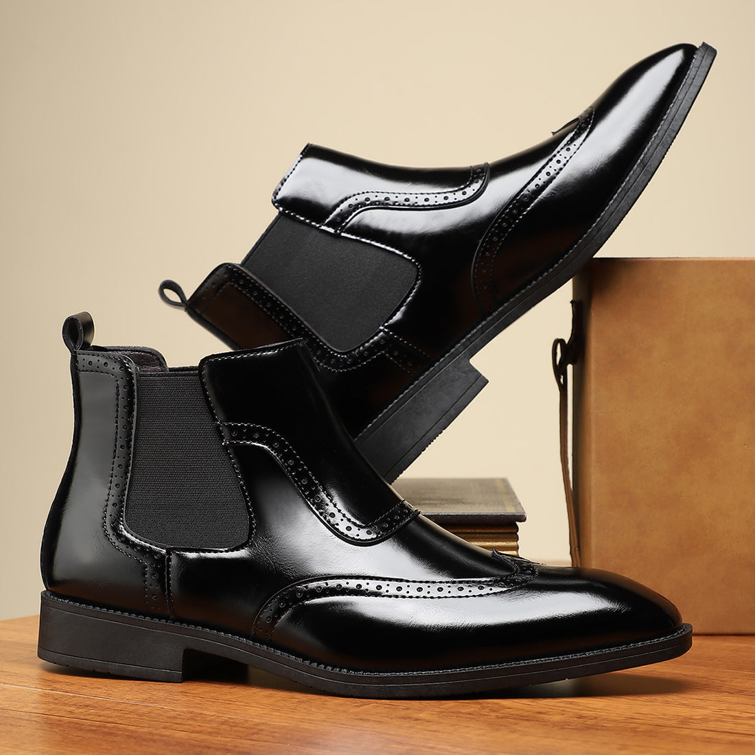 Men's PU Leather Slip-On Mid-Cut Martin Boots