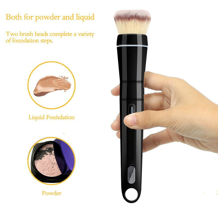 Portable makeup brush handle showing USB charging port