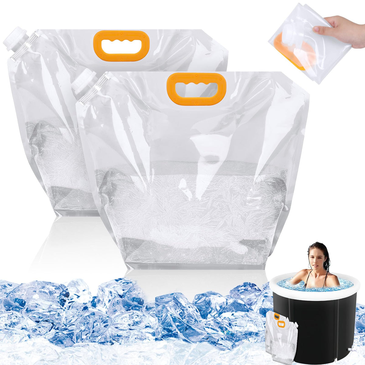 Folded portable ice bath bag for storage