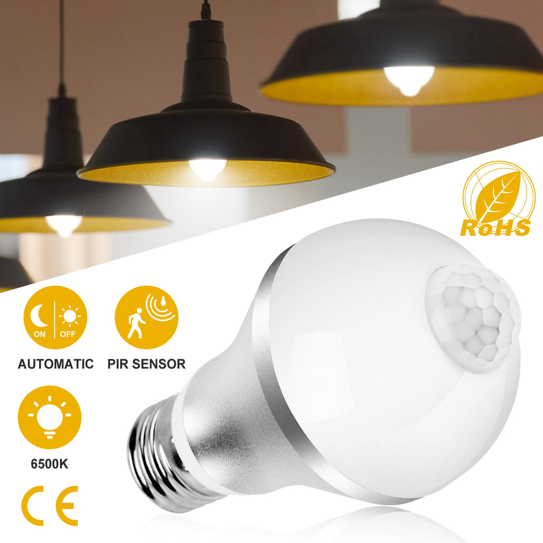 Motion sensor light bulb with PIR sensor tip and pendant lights