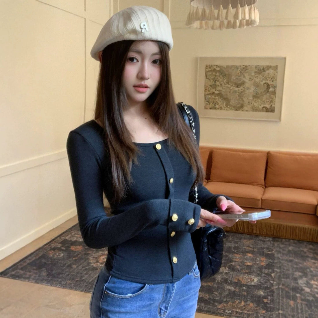 Women's square neck long sleeve brushed slim fit top, photo 4