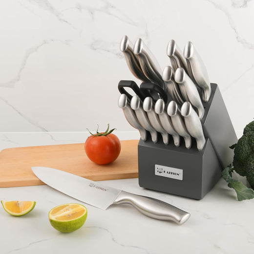 15-piece silver kitchen knife set, full set view